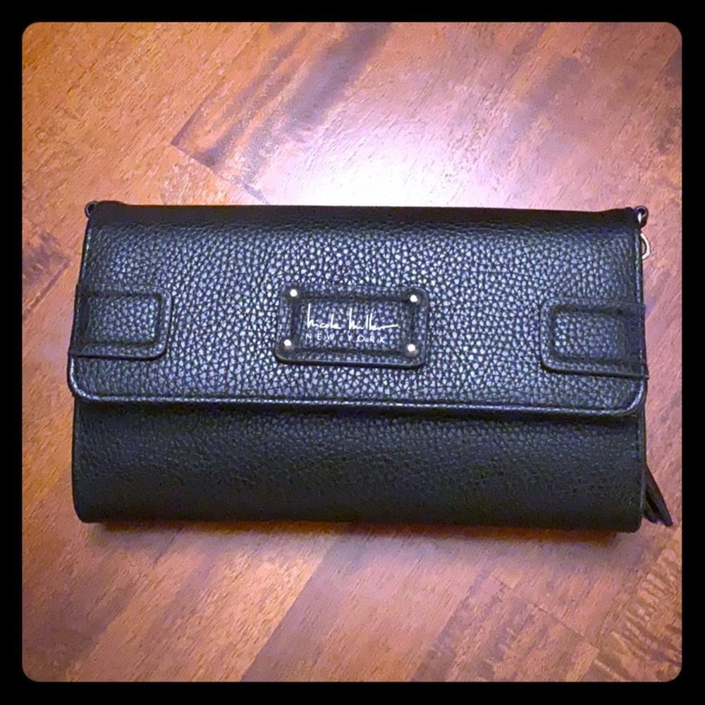 Black leather Nicole Miller crossbody bag